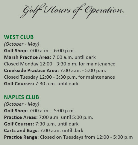 Golf Hours of Operation